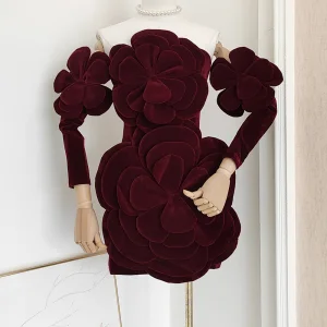 Banquet Light Luxury Flower Strapless Dress, Autumn and Winter New Style Boutique Women's Clothing Wholesale