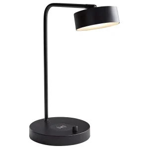 Modern Task Desk Lamp with Wireless Charger USB C Charging Port Matte Black Home Hotel Guestroom Beside Nightstand Lamp