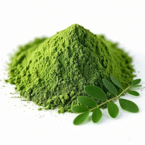 Suplemento de superalimento verde en polvo de moringa orgánica Biochealth con vitamina A, E, K, hierro, calcio y fibra para adultos