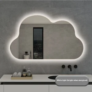 Irregular-Shaped Smart Mirror, Anti-Fog Bathroom Mirror, Wall-Mounted LED Makeup Mirror with Induction Lighting and Touch-Controlled Cloud-Shaped Design.