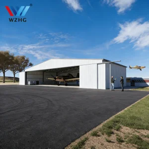 Balanced Prefabricated Aircraft Hangar Facility Following French Eurocode Standards Base-metal Large Scale Aviation Building