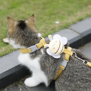 Arnés para gatos para caminhadas ao ar livre na China, acessórios para gatos, arnés e guia, produtos para animais de estimação, mercadorias para pets, arnés para gatos, itens para animais de estimação, coleira e guia para gatos