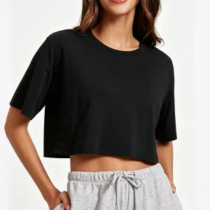 Bamboo Viscose Loose Crop T-Shirts Active Top Women Short Sleeve Gym Crewneck Non-Toxic Cropped Tee
