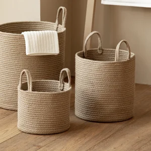 Handwoven Jute Storage Basket Nordic Style Laundry Hamper Portable Organizer for Clothes &amp; Toys