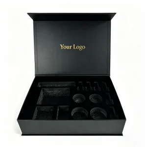 Luxury Rigid Black Custom Gold Logo Eco-Friendly Recycled Materials Paper Cardboard Magnetic Flip Closure Gift Box