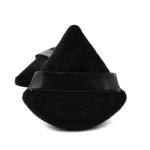 Custom Package Black Cosmetic Powder Puff Triangular Velvet Powder Puff with Ribbon