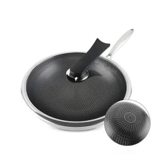 Stainless Steel Honeycomb Nonstick Coating Wok with Glass Lid