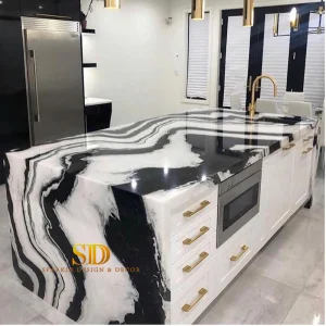 Custom Made Panda White Marble Kitchen Countertop
