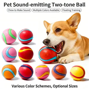 Squeaky Two-Tone Dog Ball Toy High Elasticity Interactive Dog Chew Toy Floating Dog Toy for Chewers Boredom Relief &amp; Training