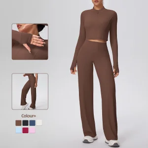 Customised Brand Yoga Set Long Sleeve Zipper Crop Jacket Tummy Control Leggings Naked Feelings Gym Outfits Women Activewear