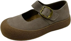 Ladies Retro Suede Flats with Thick Sole and Comfort Walking Support