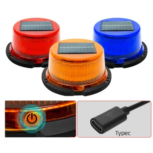 Solar LED Strobe Beacon Light Type-C Charging Roof Emergency Warning Flashing Safety Light Magnetic Base Adjustable Brightness