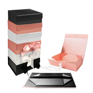 Luxury Gift Box With Ribbons for Valentine's Day Bridal and Baby Shower Gifts Matte Magnetic Folding Box