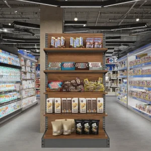 Sleek Melamine Wood Display Shelf for Retail Spaces