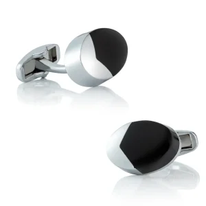 Black Silver Curved Cufflinks