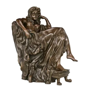 Contemplative Young Woman Bronze Statue-Seated Solid Copper Neoclassical Sculpture Figurine