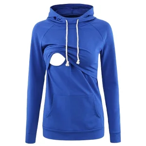 Women Maternity Nursing Tops Clothes Solid Color Long Sleeve Layering Breastfeeding Hoodie Sweatshirts with Pocket