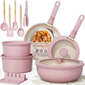 21 Pcs Durable Modern Metal Non-Stick Ceramic Cookware Set New Design Detachable Handles Pots Pans Oven Safe Induction Stackable
