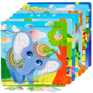 Wholesale 16Pcs Wooden Jigsaw Puzzle Games Animal Alphabet Number Cognition Educational Learning Toys For Kids Boys Girls