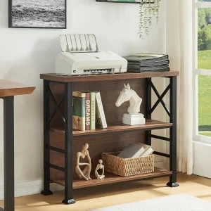 Industrial Metal Bookrack with Adjustable Bookshelf and Wooden Cabinet for Office Storage Bookcase