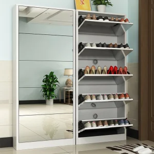 Modern Simple Wooden Folding Shoe Rack Cabinet Mirror