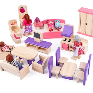 Baby Role Play Wooden Miniature Dollhouse Furniture Set Game Educational Pretend Doll House Accessories Gift Toys for Girls