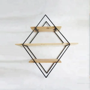 Large Modern Rustic Style Home Decoration Metal Frame Solid Wood Floating Wall Display Shelf