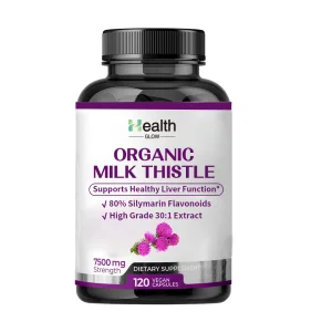 Organic Milk Thistle Extract Capsules Silymarin Flavonoids Standardized Concentrated Herbal Supplement Vegan Non-GMO Halal