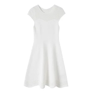 2026 Elegant Ladies' Formal Dresses New Arrival Short Sleeve Mesh Hollow Casual Summer Autumn Winter Striped Front Knitting