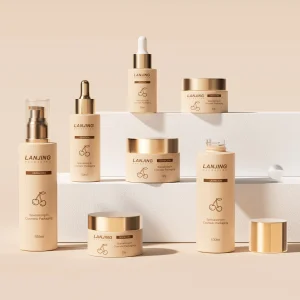 Customized 1oz Beige Cosmetic Skincare Packaging 30Ml Serum Bottle Cylinder Flat Shoulder Tincture Glass Dropper Bottle