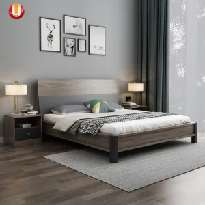 Habitación completamente amueblada, cama estándar blanca, plataforma doble elegante, cama funcional de cuero, marco de cama de belleza