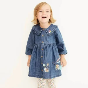 Girls Cotton Long Sleeve Baby Denim Dress