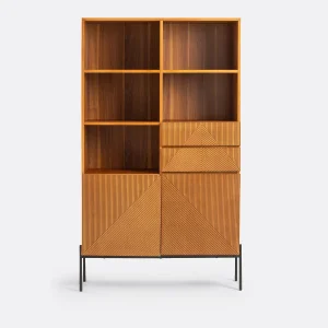 Elegant Display &amp; Storage Unit Constructed From Solid Wood with Handcrafted Rattan Fronts &amp; Clean Lines for Luxurious Living Room or Office