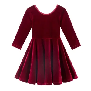Fashion Girls 3/4 Sleeve Christmas Red Velvet Baby Girl Twirly Dress Casual Kids Girls Dresses