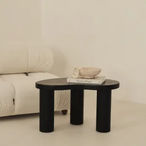 Mesa de Café Irregular em Madeira Preta com Folheado, Tamanhos Pequeno, Médio e Grande, Mesa de Chá Contemporânea para Sala de Estar, Mesa Lateral Moderna para Sofá