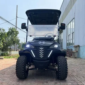 New CE Certification 6 Seat Black Golf Cart 72V Lithium Battery Golf Car 7000W Solar Panels Powered Golf Carts