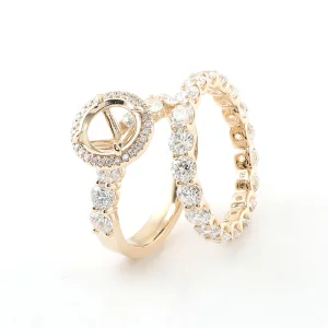 Trendy Design Fine Jewelry Ring Set Round Cut Moissanite Wedding Ring 14K Yellow Gold Engagement Ring Can Be Inlaid with Stones
