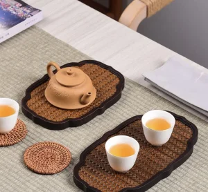 Conjunto de Chá de Bambu Woven Retro Elegante com Bandeja de Infusão