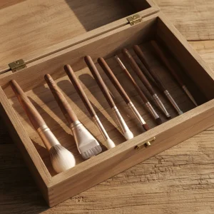 Yoly Professional Goat Hair Walnut Handle Makeup Brush Set Fan Flat Smudge Brushes For Face Eye Shadow Blush