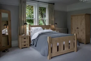 Cama individual/doble rey/reina de madera de roble macizo para adultos en el dormitorio