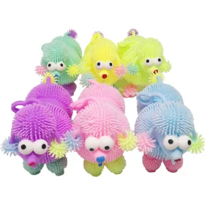 LED Flashing Flexible Hairy Sensory Sticky Toy Beejay Hot Selling Fashion Relax Colorful Rubber Bouncy Poodle Dog Puffer Toy