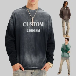 Apparel Wholesale Men 100% Cotton 260g Heavyweight High Quality Vintage Washed Oversized Blank Streetwear Custom Puff Print Designer Long Sleeve Tee Shirt
