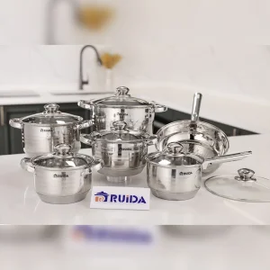 Stainless Steel Non-Stick Commercial Induction German Cookware Set Glass Lid