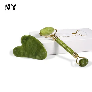 Global Cheapest Double -headed Xiuyan Green Natural Jade Facial Roller and Guasha Massage Tool