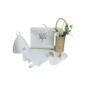 OEM White Color Sauna Hat Polyester Felt Gloves Sauna slippers Cushion Sauna Set Companies, Product