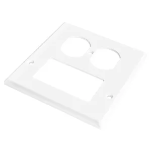 OEM 2-Gang Com Cover, 1 Decorator and 1 Duplex Receptacle Combination Wall Plate, Standard Size, Glossy White Manufacturer, Factory