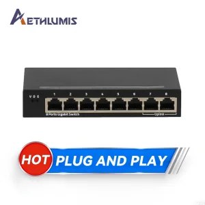 8 Port Gigabit Unmanaged Switch Metal Case Desktop 10/100/1000Mbps Ethernet Hub with VLAN DIP Isolation Network Switch