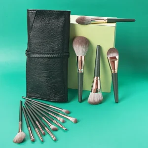 14PCS Green Synthetic Hair Makeup Brushes Set