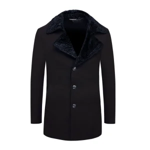 China Factory Wholesale High Quality Fur Collar Wool Overcoat Mens Double-breasted Trench Coat Mens