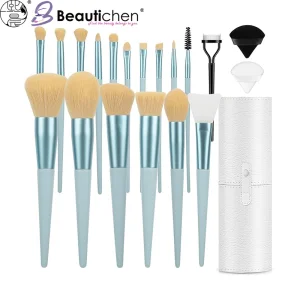 Conjunto de Pincéis de Maquiagem Beautichen 16-Piece com Estojo de Viagem – Cerdas Macias e Design Elegante para Rosto, Olhos e Sobrancelhas